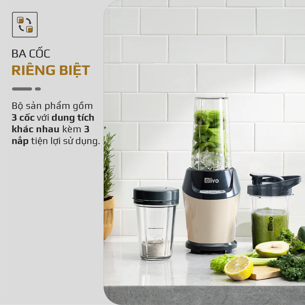 Combo Máy Xay Sinh Tố OLIVO MB1000 - Dao S3,Chế Biến Dễ Dàng, Nhanh Gọn