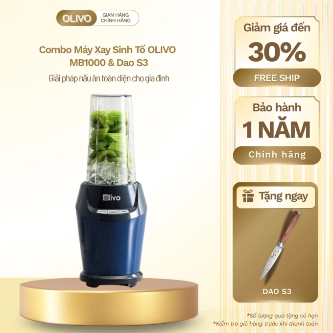 Combo máy xay sinh tố OLIVO MB1000 – Dao S3 chế biến dễ dàng và nhanh gọn