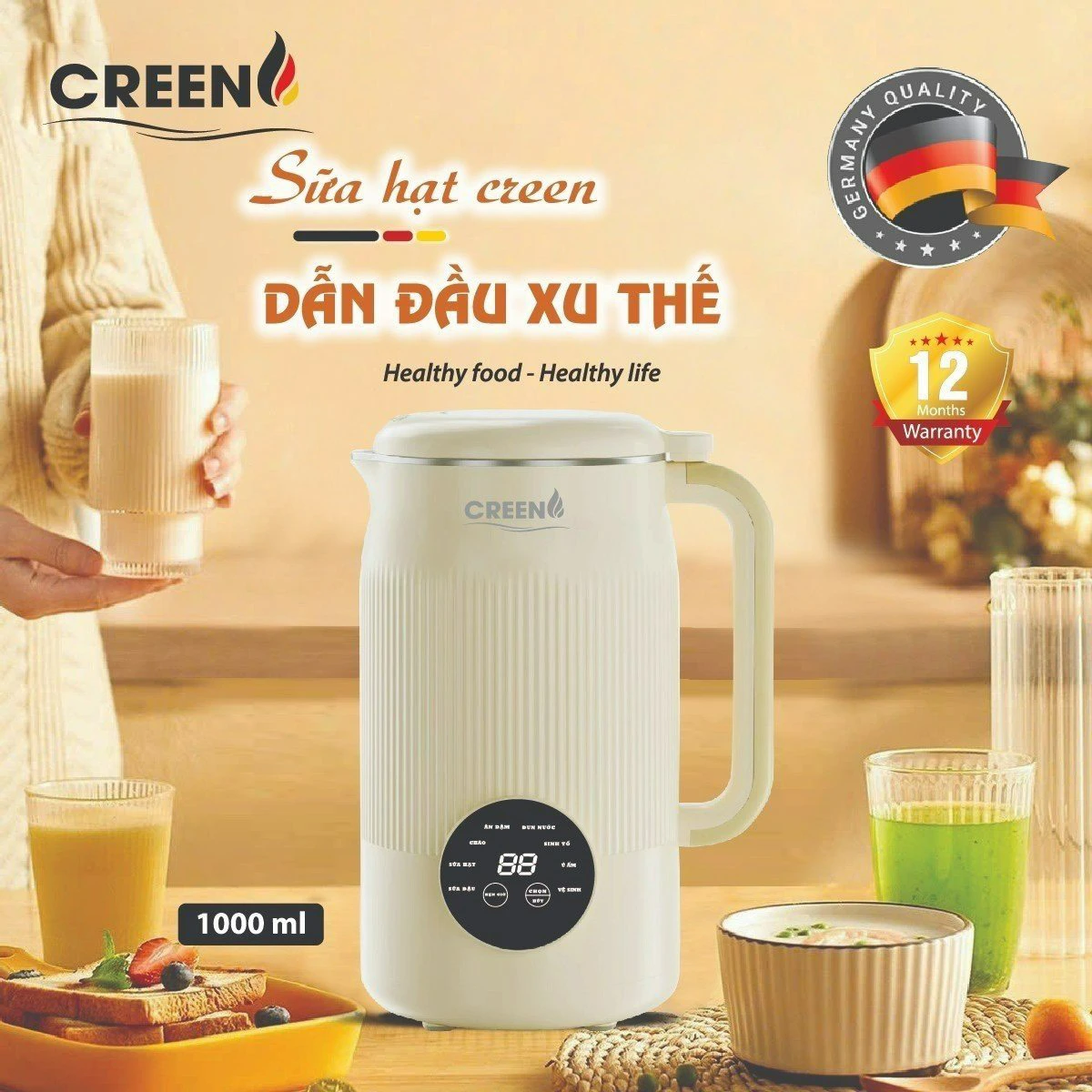 Máy làm sữa hạt CREEN CR-1000, máy làm sữa hạt Số 1 hiện nay